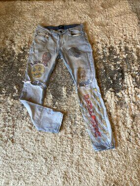 Cooper 9 Los Angeles Denim Skinny Jeans Graffiti Paint Men’s 34
